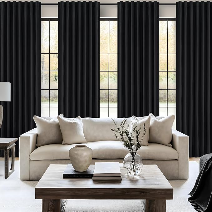 Black Out Kitchen Curtains 63 Inch Length 2 Panels Set, Modern Pleated Linen - Image 6