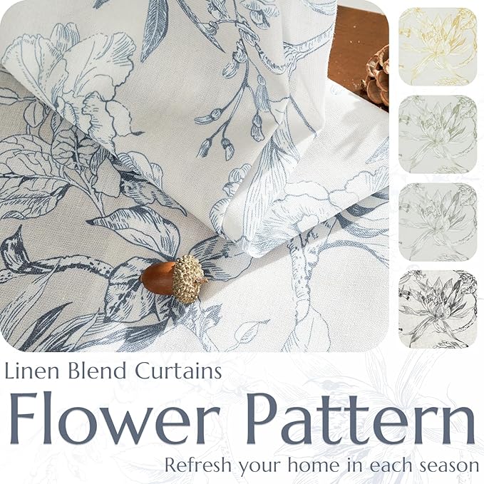 jinchan Floral Curtains 84 Inches Long Blue Flower Linen Farmhouse Curtain - Image 7