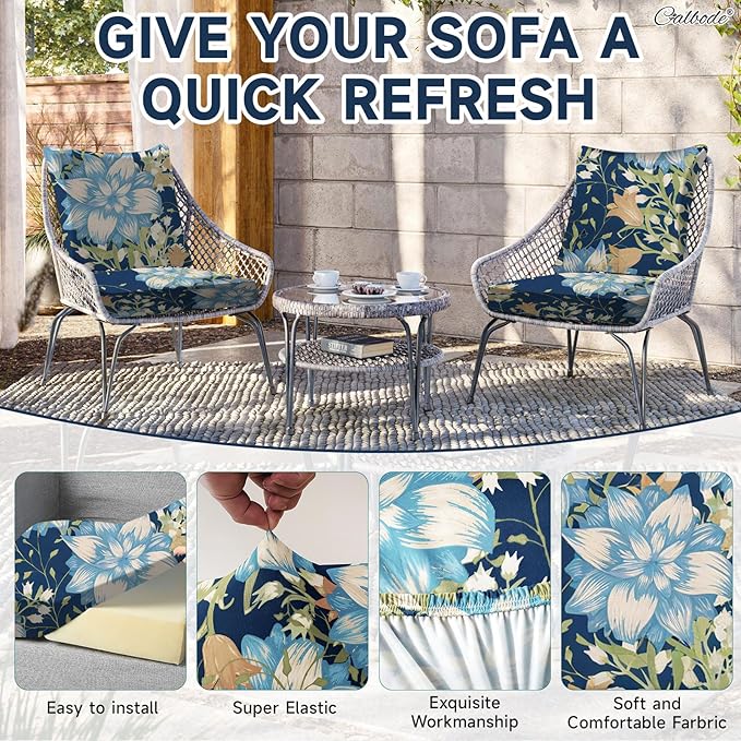 8Pcs Stretch Patio Cushion Cover, Printed Couch & Sofa Slipcovers - Image 5