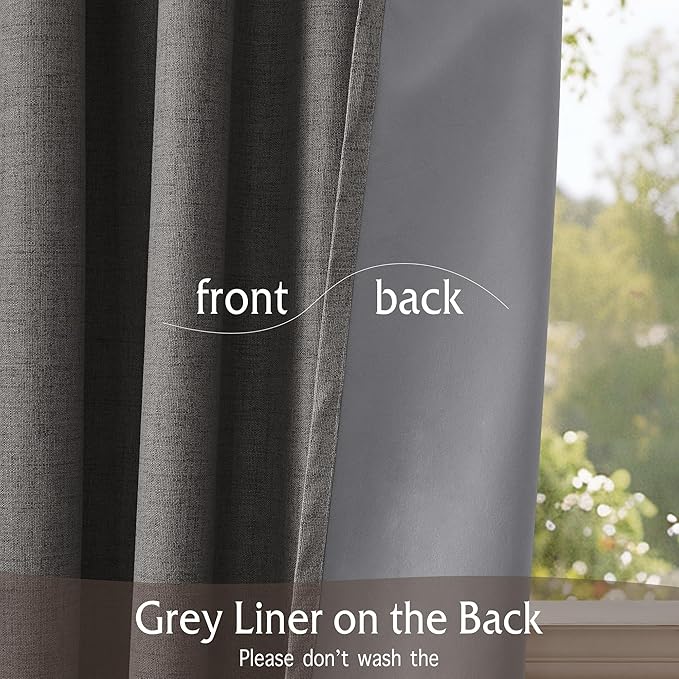 RYB HOME 100% Blackout Linen Textured Curtains 84 inches Long, Thermal - Image 3