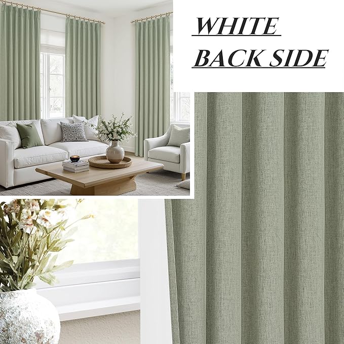 Sage Green Blackout Linen Curtains 84 Inches Long - Image 7