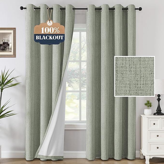 H.VERSAILTEX Chenille Linen Curtains 108 inches Long 100% Black Out Curtains by HVERSAILTEX