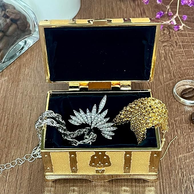 Retro Jewelry Box Arched Vintage Rectangular Metal Chest Necklace Ring Earrings - Image 2