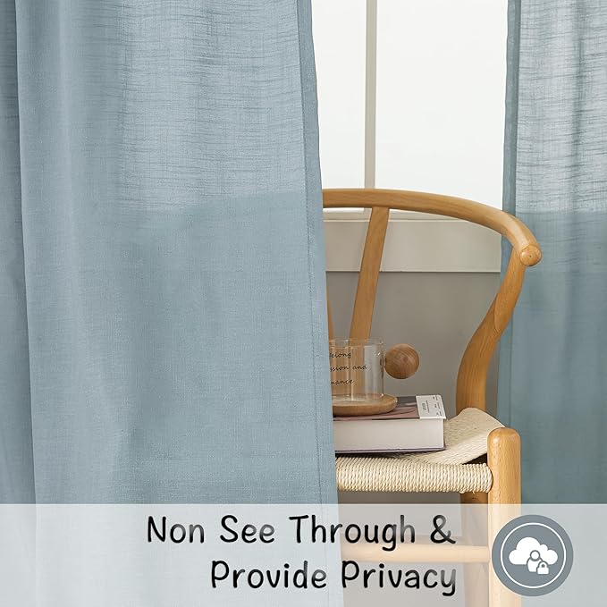 Stone Blue Linen Back Tab Curtains 102 Inches Long 2 Panels Set - Image 4