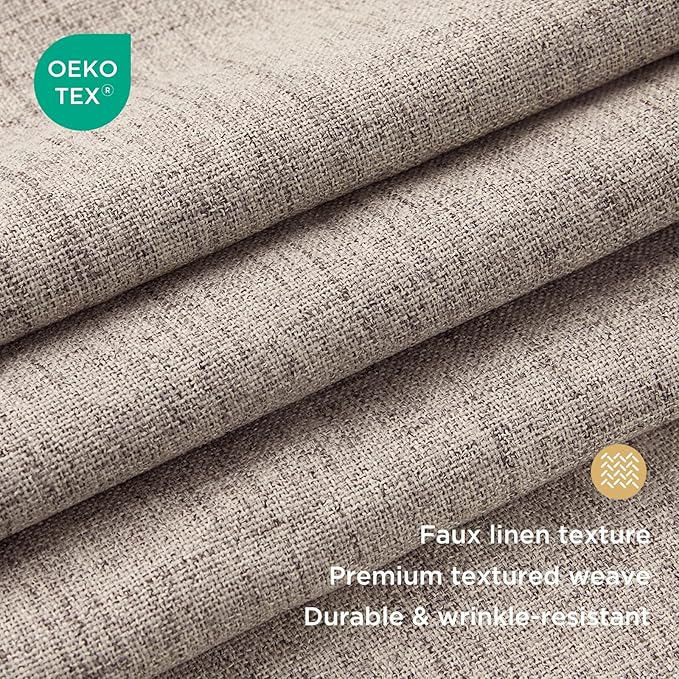 CUCRAF Natural Linen 100% Blackout Curtains 63 Inch Length 2 Panels Set - Image 3