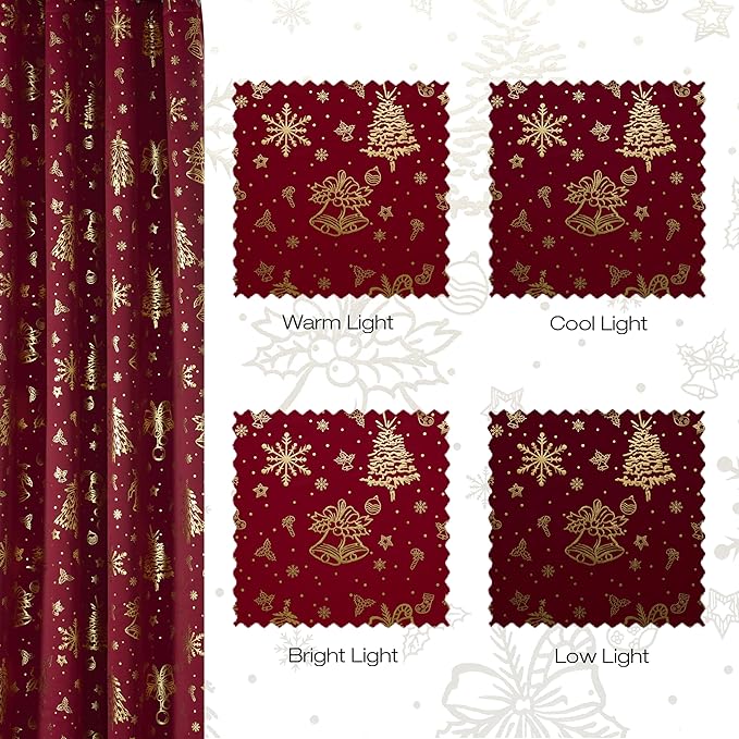 NICETOWN 2 Panels Christmas Red Rod Pocket 42 x 36 Inch Valance Curtains - Image 6