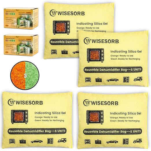 4 Pack 240G Reusable Silica Gel Desiccant Dehumidifier Bags, Color Indicating by Wisesorb