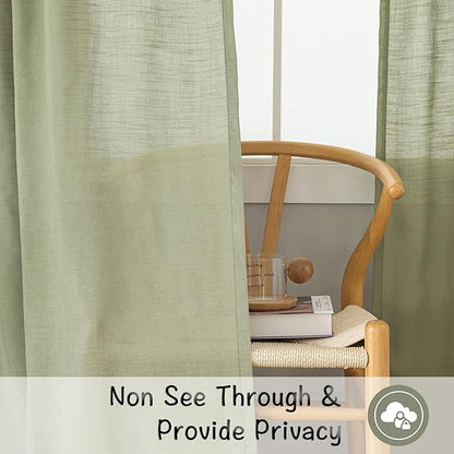 DONREN Sage Green Linen Back Tab Curtains 132 Inches Extra Long Ceiling to Floor - Image 4