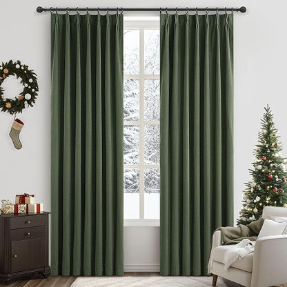 Olive Green Bedroom Curtains 84 Inch Length 2 Panels Set Burg, Pinch Pleated - Image 2
