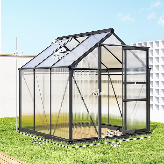 Outsunny 6' x 6' Greenhouse for Outdoors, Polycarbonate Greenhouse - Image 7