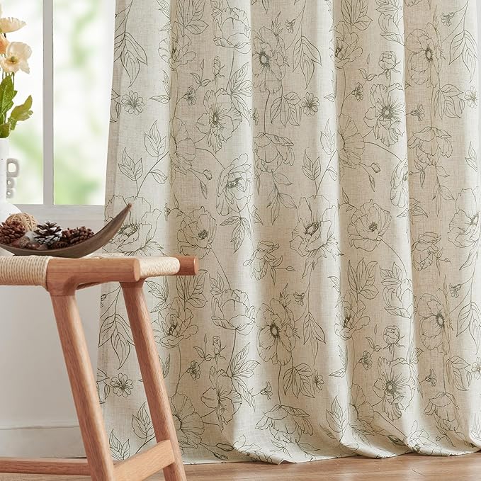 jinchan Floral Linen Curtains for Living Room 84 Inch Length Green Flower - Image 8