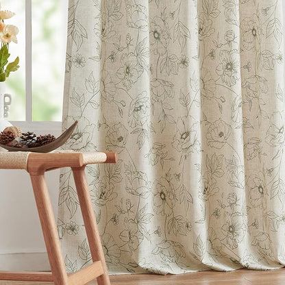 jinchan Floral Linen Curtains for Living Room 96 Inch Length Green Flower - Image 8
