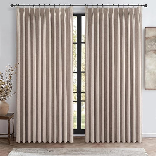 Extra Wide Thick Burlap Blackout Patio Door Curtains by QJMYDECO