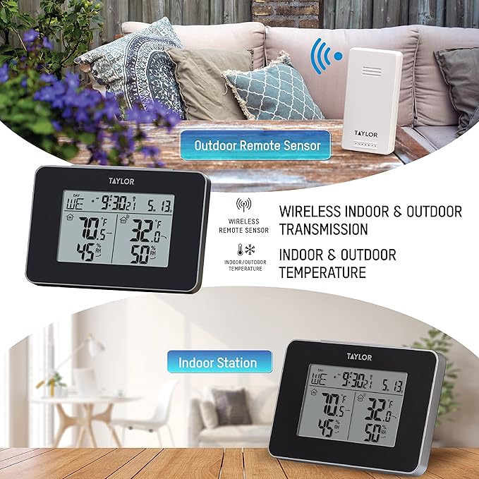 Taylor Wireless Digital Indoor Outdoor Thermometer and Hygrometer, Weather - Image 3