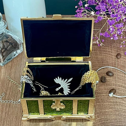 Retro Jewelry Box Arched Vintage Rectangular Metal Chest Necklace Ring Earrings - Image 2