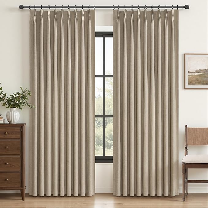 Curtains 60 Inch Length Wide Pinch Pleated Black Out Curtain 84 Inch Long by QJMYDECO
