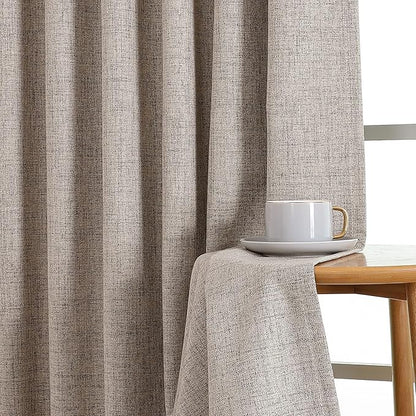 CUCRAF Natural Linen 100% Blackout Curtains 63 Inch Length 2 Panels Set - Image 5