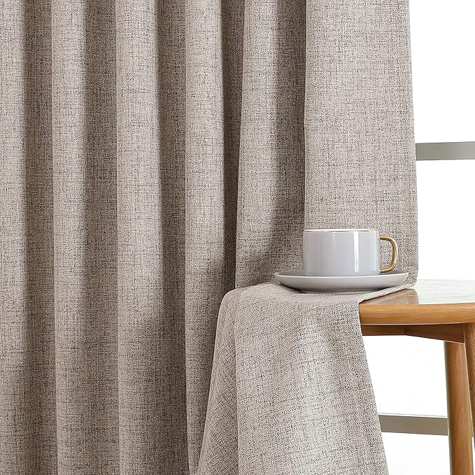 CUCRAF Natural Linen 100% Blackout Curtains 63 Inch Length 2 Panels Set - Image 5
