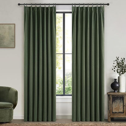 Olive Green Bedroom Curtains 84 Inch Length 2 Panels Set Burg, Pinch Pleated by QJMYDECO