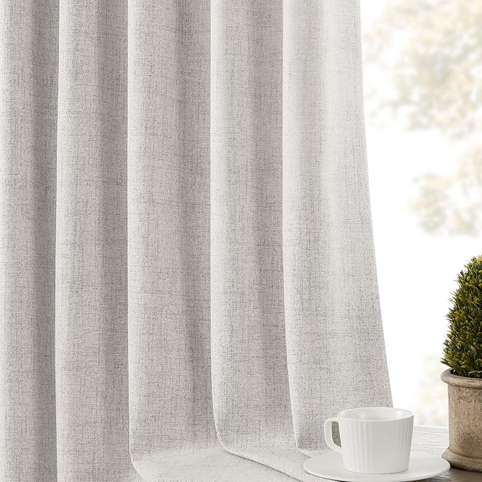 CUCRAF Linen 100% Blackout Curtains 84 Inch Length 2 Panels Set, Back Tab and - Image 7