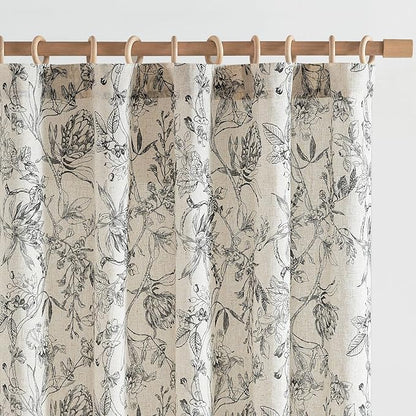 jinchan Floral Curtains 84 Inches Long Black Flower Linen Farmhouse Curtain by JINCHAN