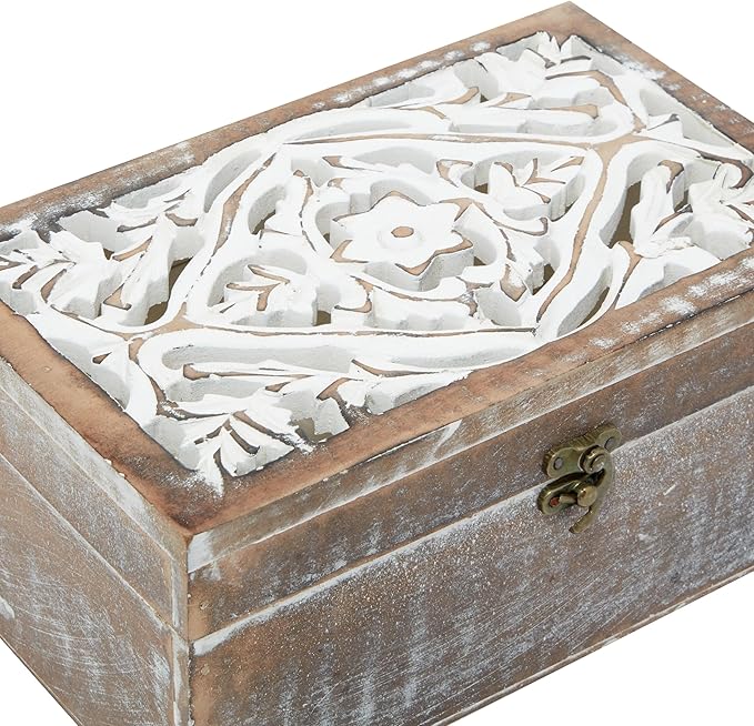 Deco 79 Wood Floral Handmade Decorative Box Decorative Keepsake Boxes - Image 2