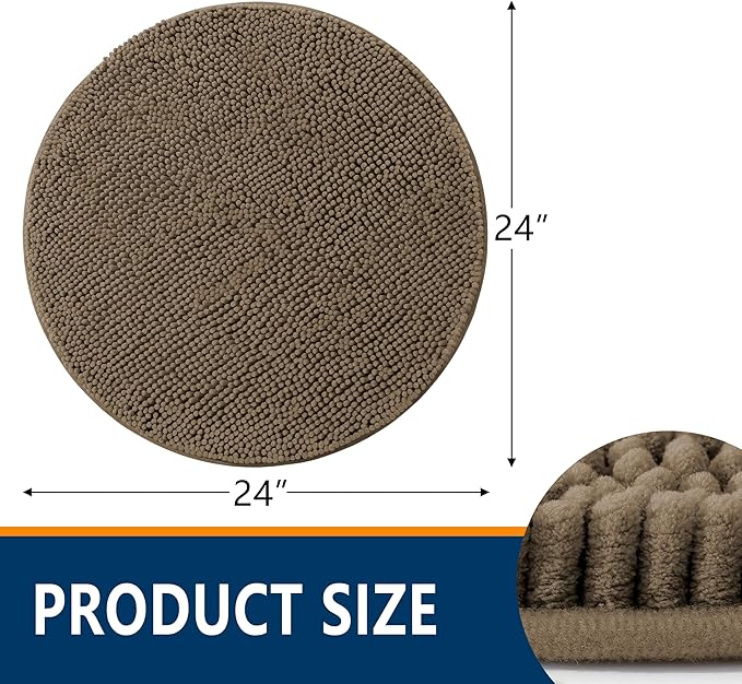 Smiry Luxury Chenille Round 24x24, Extra Soft and Absorbent Shaggy Bathroom Mat - Image 2