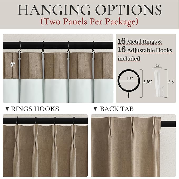 RustBrown Linen Pinch Pleated Blackout Curtains & Drapes 54 Inches Long Small - Image 2