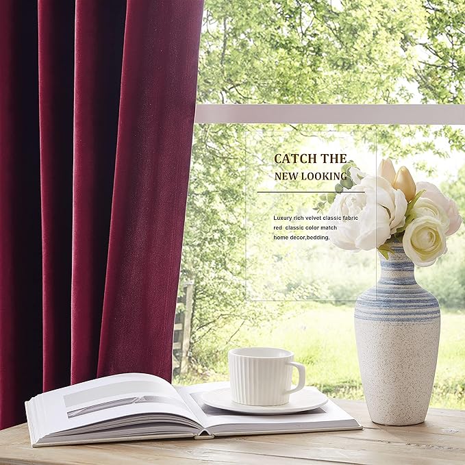 Christmas Burgundy Decorative Velvet Curtains 102 inches Elegant Living Room - Image 5