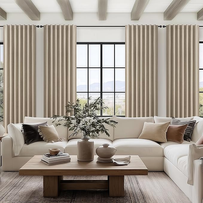 Pleat Linen Blend Room Darkening Extra Long Curtains 132 Inch Length 2 Panels - Image 6