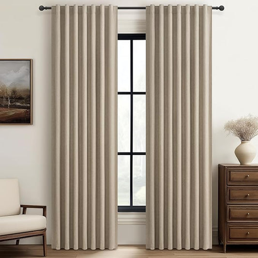 GreyBeige Modern Neutral 90 Inch Blackout Sliding Glass Door Curtains Light and by QJMYDECO