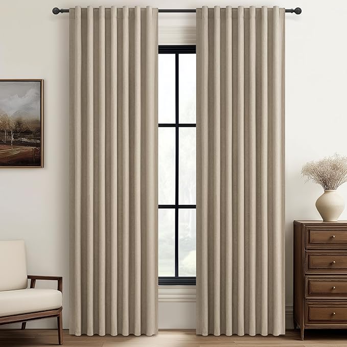 GreyBeige Modern Neutral 92 Inch Blackout Sliding Glass Door Curtains Light and by QJMYDECO