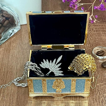 Retro Jewelry Box Arched Vintage Rectangular Metal Chest Necklace Ring Earrings - Image 2