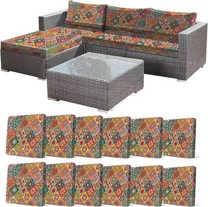 12Pcs Stretch Patio Cushion Cover, Bohemian Colored Geometric Pattern Couch by CALBODE