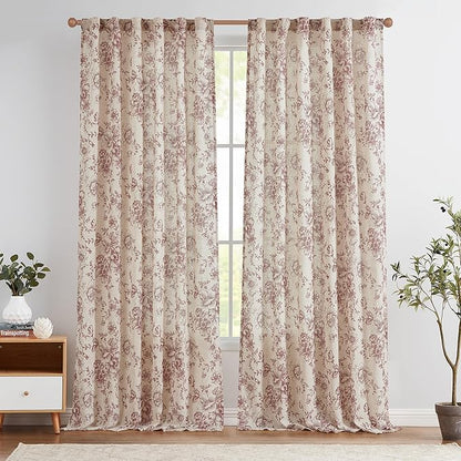 jinchan Linen Blend Curtain Floral Curtains by JINCHAN