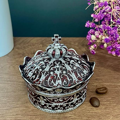 Crown Shape Jewelry Chest, Yurt Style Vintage Metal Gem Box, Round Alloy Retro - Image 2