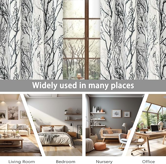 DriftAway Linen Printed Blackout Curtains Tree Branch Pattern Double Layer 84 - Image 6