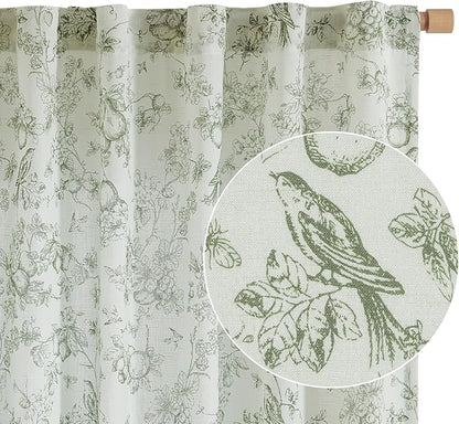 jinchan Linen Floral Curtains for Living Room 63 Inch Long Sage Green Printed - Image 8