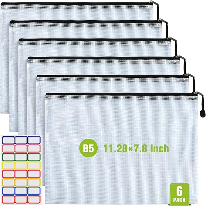 Mesh Zipper Pouch, B5 Size Tear-Resistant Document Pouch, Extra Large Zip File by AstenInc