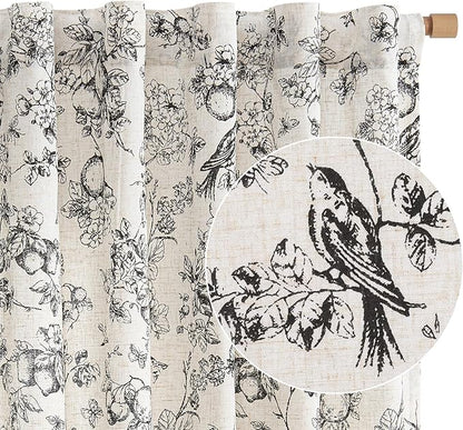 jinchan Linen Floral Curtains for Living Room 84 Inch Length Black Printed - Image 8