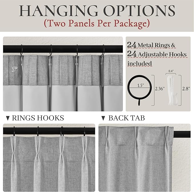 Light Grey Blackout Curtains 70 Inches Extra Wide Pinch Pleated - Image 2