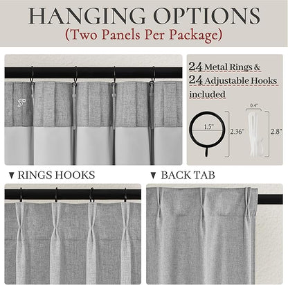 Light Grey Blackout Curtains 70 Inches Extra Wide Pinch Pleated - Image 2