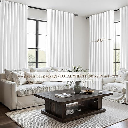 Pure White Blackout Curtains 60 Inches Extra Wide Modern Linen 96 Inch Length - Image 5