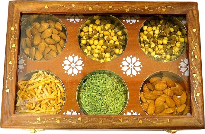 Wooden Spice Box Multipurpose Utility Table Top Glass Top Masala Dabba - Image 2