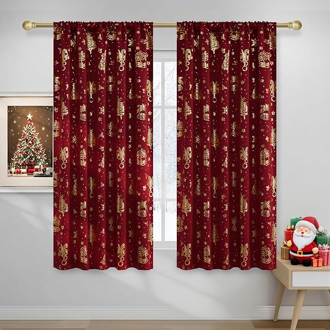 NICETOWN 2 Christmas Red Rod Pocket Tier Curtains 42 x 45 Inch by NICETOWN