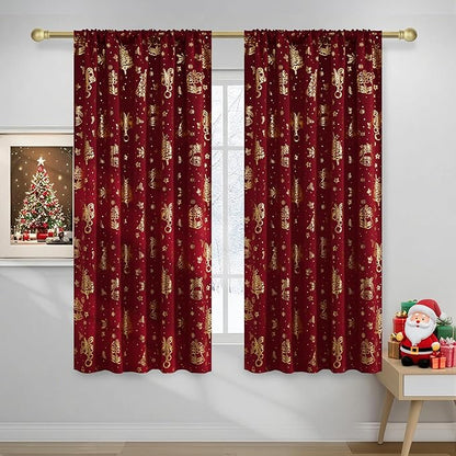 NICETOWN 2 Christmas Red Rod Pocket Tier Curtains 42 x 45 Inch by NICETOWN