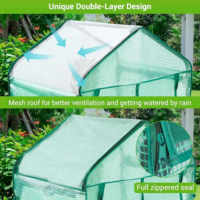 Mini Greenhouse with Screen Roof, Ohuhu Upgraded Portable 4 Tier Small - Image 2