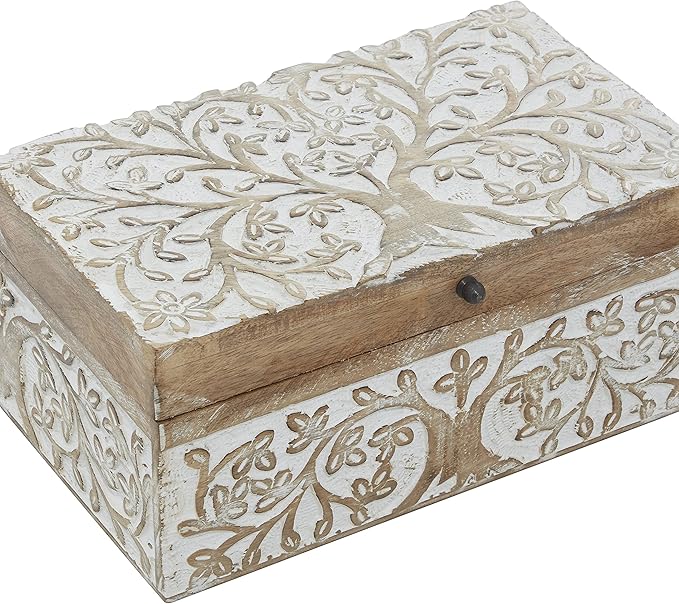 Deco 79 Mango Wood Floral Decorative Box Decorative Keepsake Boxes - Image 12