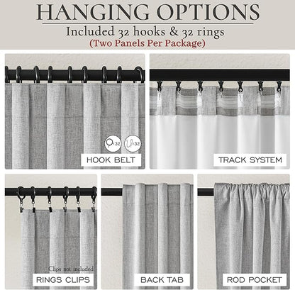 Grey Linen Room Darkening Curtains 96 Inches Long 2 Panels Set - Image 5