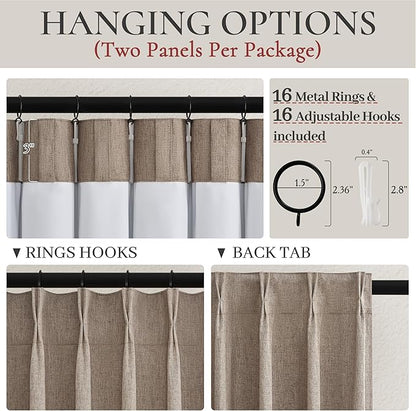 Dark Flax Linen Pinch Pleated Dining Room Extra Length Curtains 100 Inches Long - Image 4